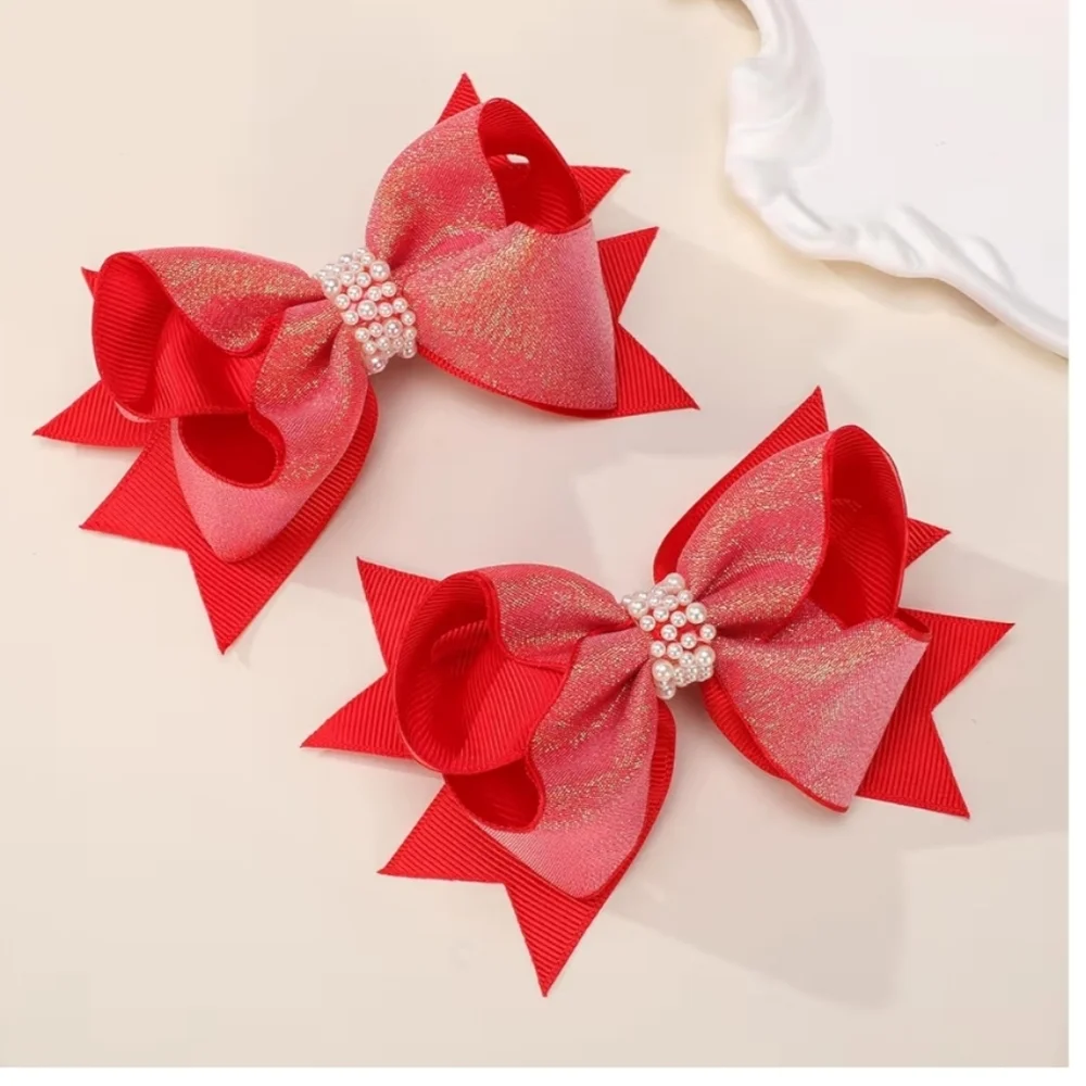 Red Glitter Hair Bows for Kids